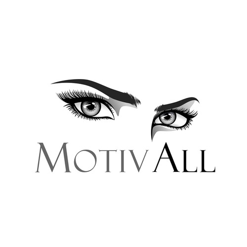 MotivAll logo, determined feminine eyes, for college "study drug" herbal product