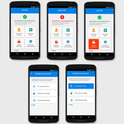 Screens for SecureTeen app