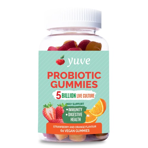 Creative Label design for yuve probiotic gummies
