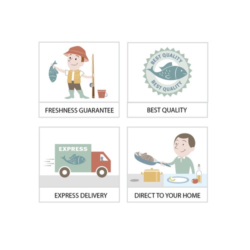 Fish! Fresh fish! We need 4 illustrations/icons for our fish-selling-website.