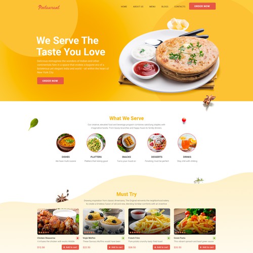Wix website for Restaurant Company