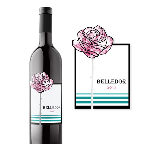 Create a wine label with a rose from "Beauty and the Beast"