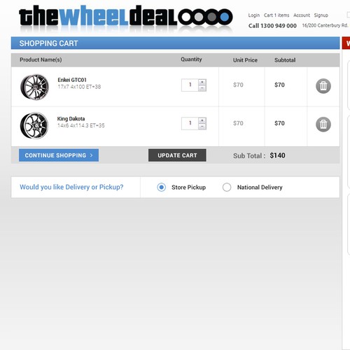 Create an intuitive checkout for The Wheel Deal with potential for future projects