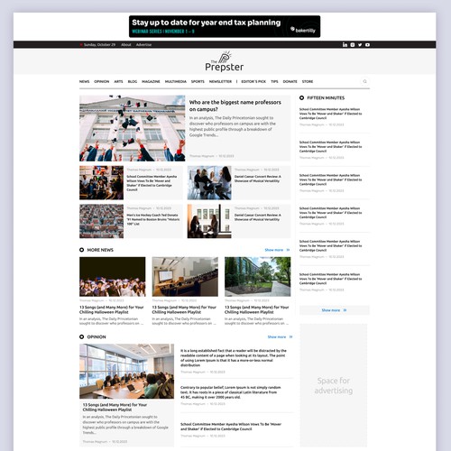 News website landing page design