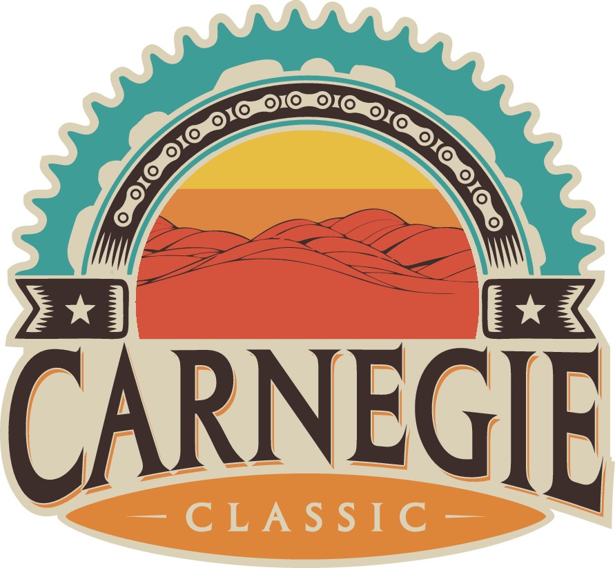Create a clean and modern logo for The Carnegie Classic, a motorcycle race in the SF Bay Area