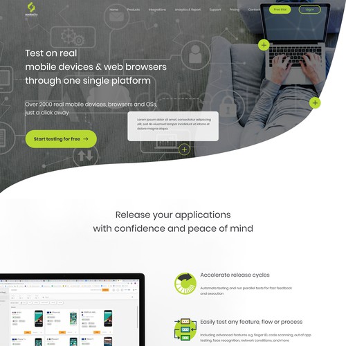 Clean and creative testing platform homepage design