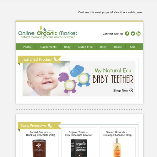Email newsletter template for Online Organic Market