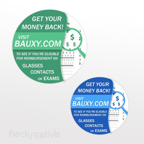 Create a marketing sticker to be used for all vision (glasses/contacts/eye exam) receipts