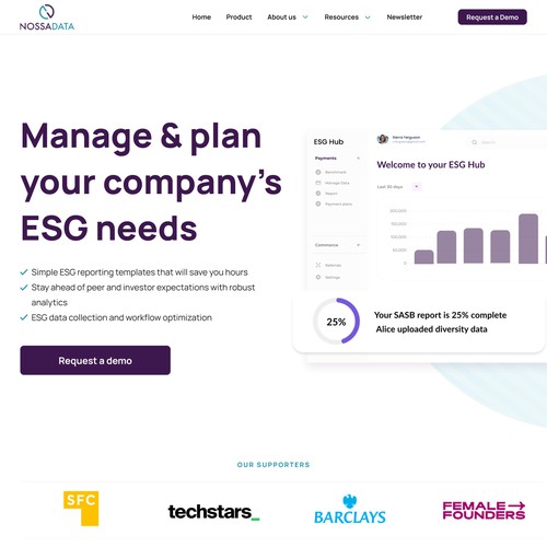 We need a clean and educational landing page for an ESG start-up