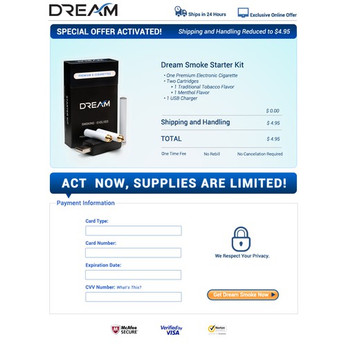 Redesign Checkout Page for DreamSmoke - Guaranteed.