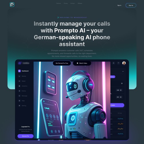 Prompto AI – High-Tech AI Phone Assistant Landing Page