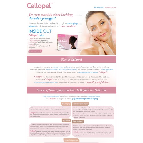 Landing page design for new skin care product