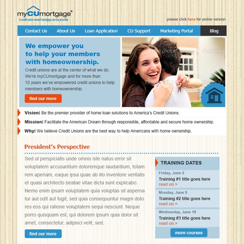 Create a monthly email newsletter template for myCUmortgage