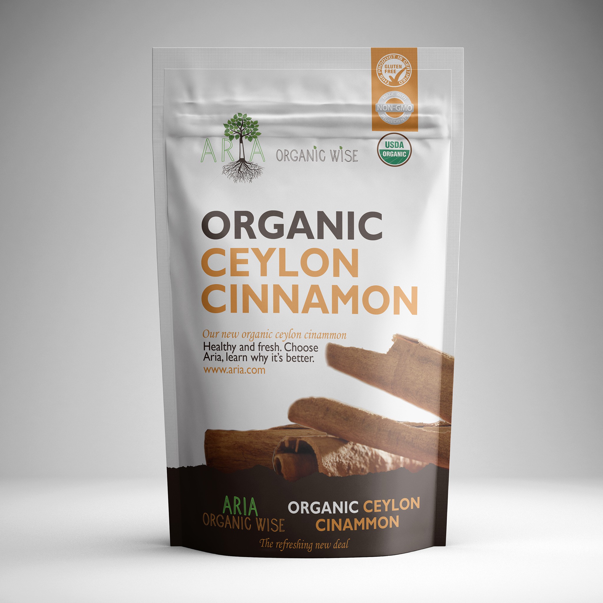 print design for a stand up resealable pouch for an organic spice company