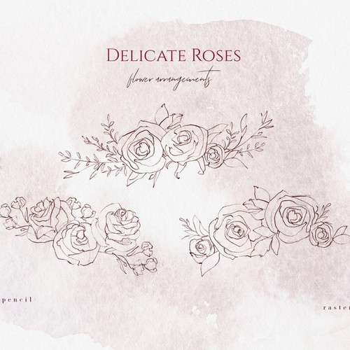 Rose Sketches & Watercolor Clipart