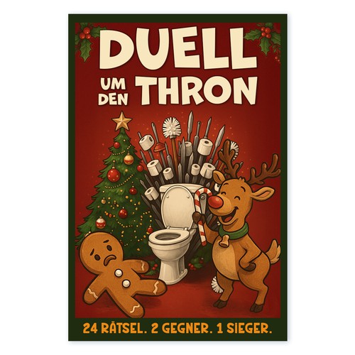 Book cover: Advent duel with toilet throne – funny, Christmassy, eye-catching