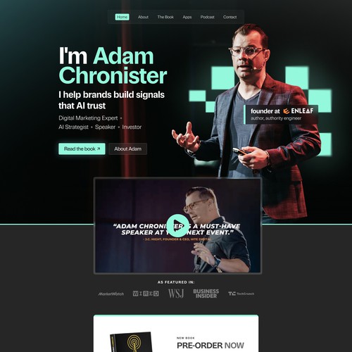 Website homepage for professional