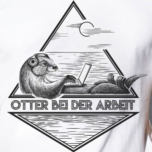 T-shirt illustration of a cool and fun otter working at a laptop