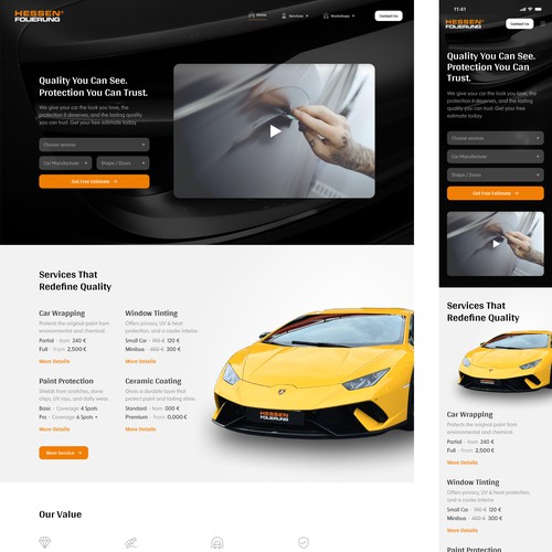 High-end website design for Car Wrapping & Window Tinting