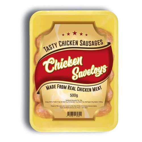 Chicken Saveloy label