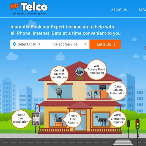 Mr Telco Webpage Header/Hero Image! Clean & Fun Illustrator