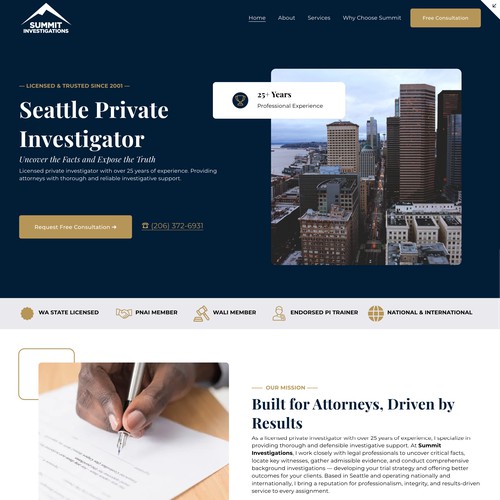 Custom Squarespace Design for Summit Investigations