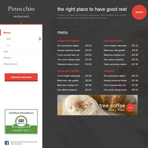 Sidebar menu customization for restaurant