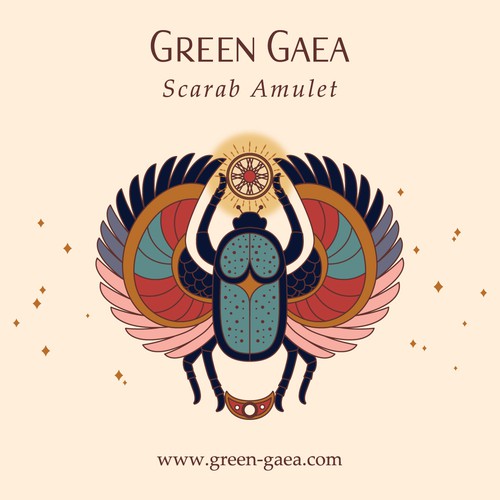 Green Gaea Line Art Scarab Amulet Illustration