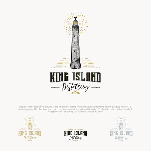 Logo for King Island Distillery with a hand drawn illustration of Cape Wickham Lighthouse