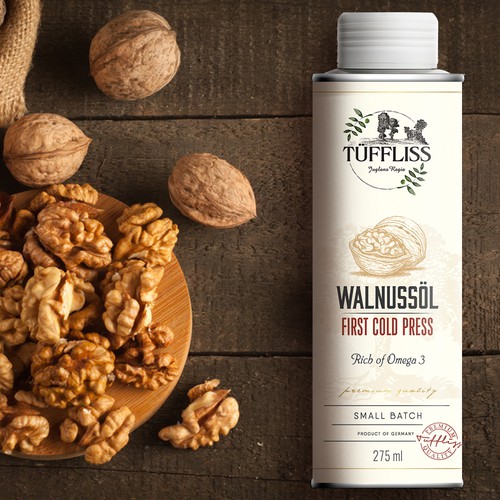 Walnut oil brand and label design