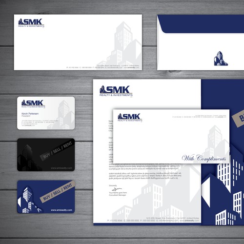 Stationery Set Design for 'SMK Realty & Investments'.