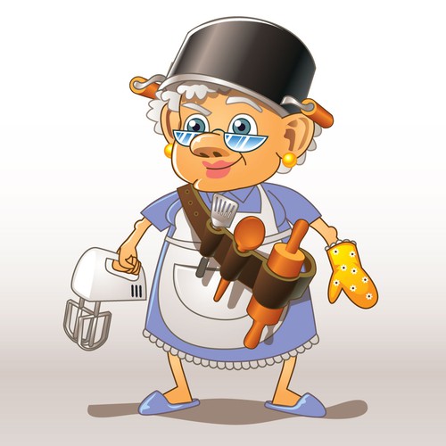 Create  an illustration of a grandma for a chutney label 
