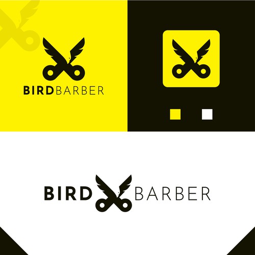 Bird Barber negative space minimal logo