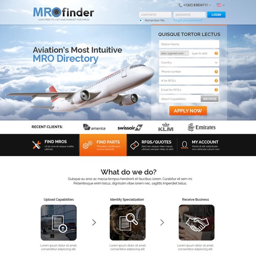 Create a modern Landing Page with Large Webform for Aviation B2B Directory