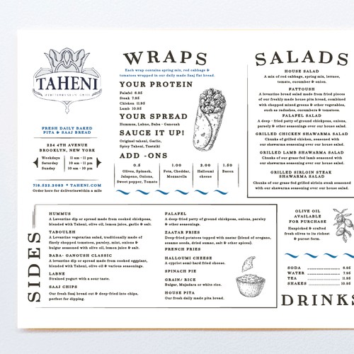 Menu Design For Taheni Mediterranean Grill