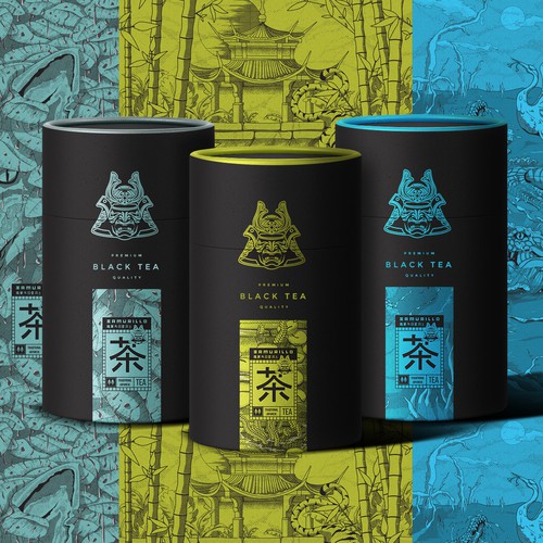 Samurillo black tea illustration and package design