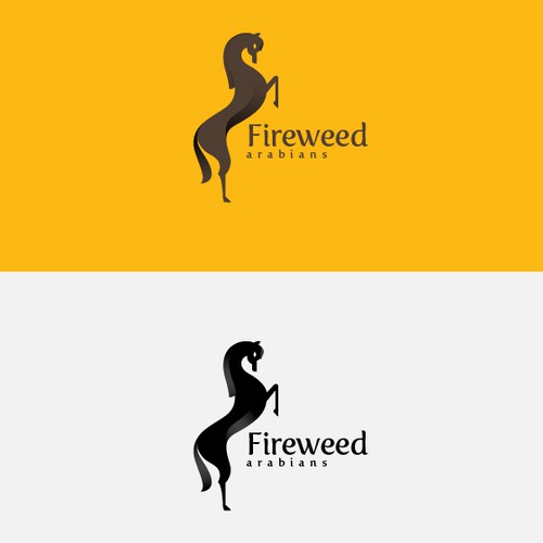 Create a logo incorporting the Arabian horse and fireweed (first growth flower after a forest fire)