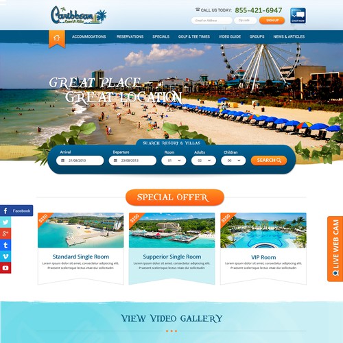 Caribbean Ocean Front Resort Web Design - Located in Myrtle Beach