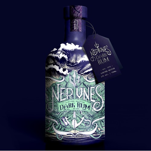 Neptune'S Dark Rum bottle label design