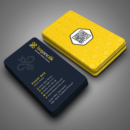 Spot UV business card with QR code.