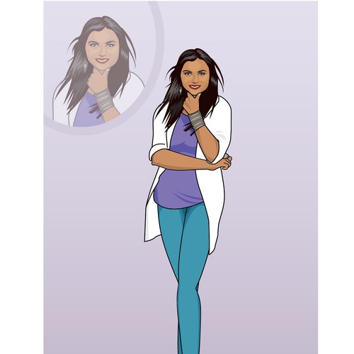 Create an illustration of celebrity Mindy Kaling in a simple, flat style