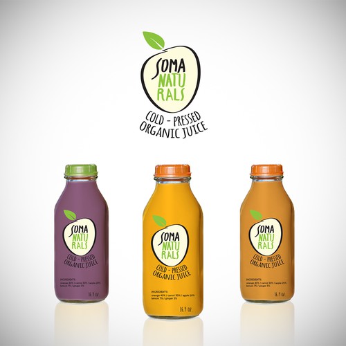 Help create and design a bottle label for a new juice company, Soma Naturals