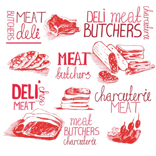 Create a luxurious illustration to be used on packaging for a butcher