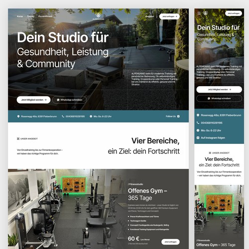Premium One-Page Website Design for Health Fitness Studio (ALPENGAINS, Austria, German) - mobil friendly!