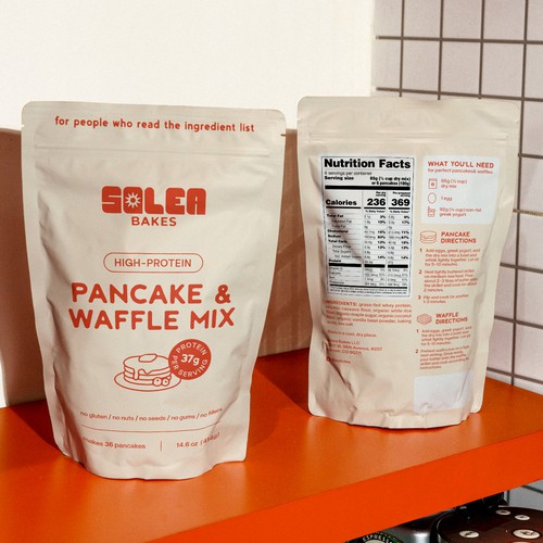 High-protein pancake & waffle mix packaging