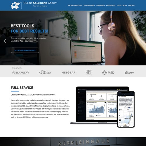 Homepage design for Online Solutions Group GmbH