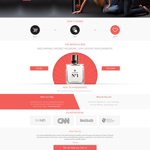 Homepage for a Cologne (Pheromone) Subscription Box Website