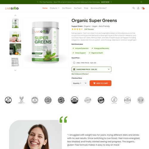 Landing Page for Healthy Food