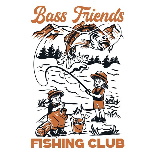  design tshirt retro illustration for 'bass fishing club"