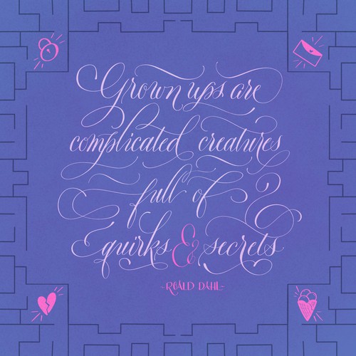 Roald Dahl Quote Calligraphy Illustration